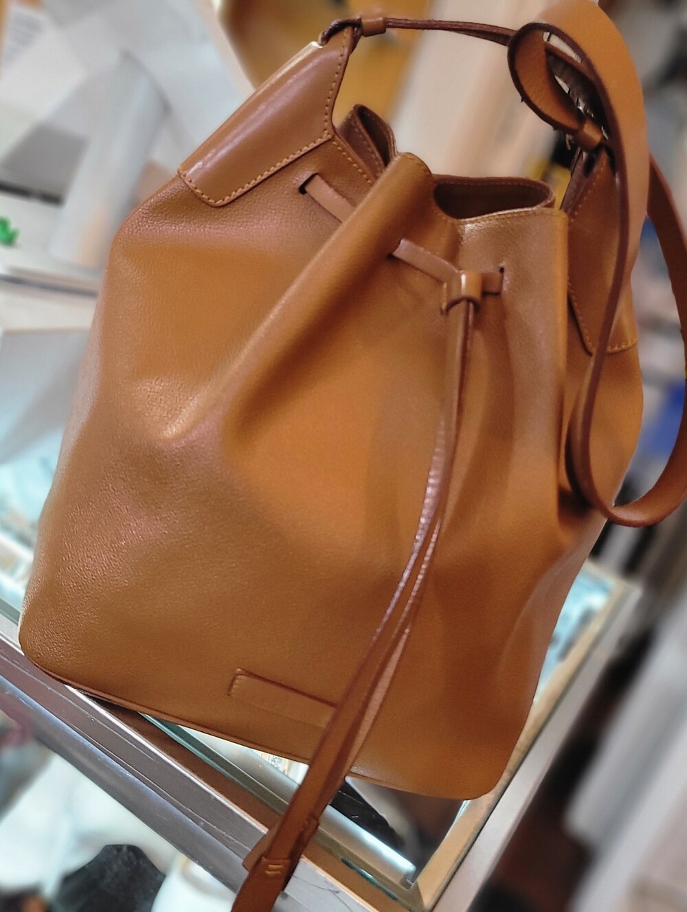 Trussardi Cognac Leather Drawstring Shoulder Bag